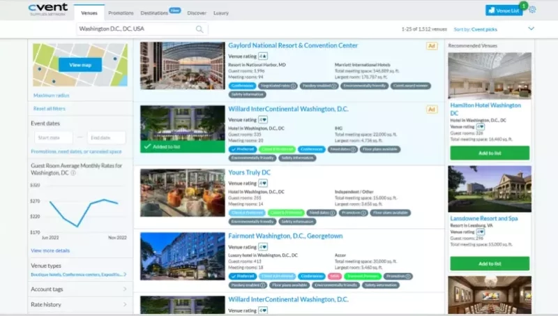 CSN product page image showing a screenshot of the Cvent Supplier Network page with a list of venues.