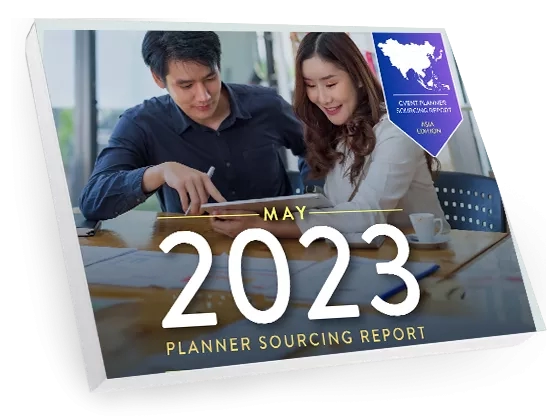 Planner Sourcing Report May 2023 cover with two planners looking at a tablet in a meeting room.
