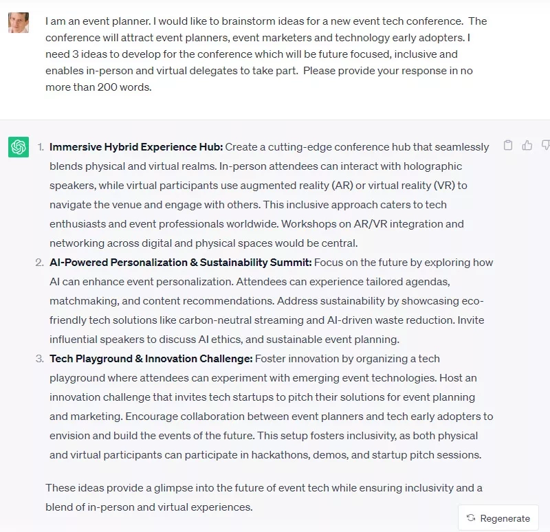 Three innovative ideas for a tech conference, blending in-person and virtual experiences, with a focus on inclusivity.