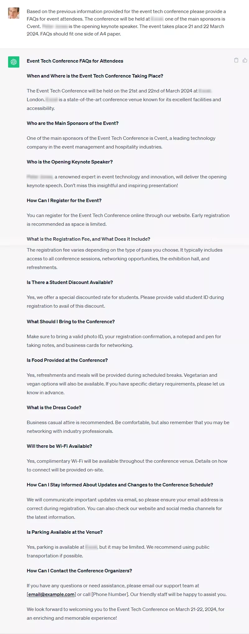 A screenshot of the FAQs page with a table showing the questions and answers.