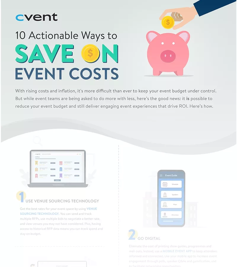Save on event cost infographic displaying 10 ways to save money on your next event.