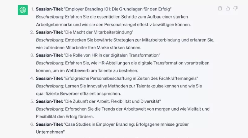 An image of a presentation slide on employer branding and employee engagement in German language.