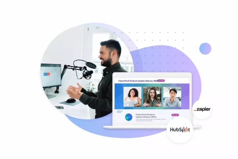 Webinar registration page for a webinar named FutureTech Product Update Webinar 2023 on the HubSpot platform.