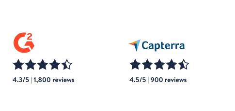 Capterra logo with 4.5 stars out of 5 and G2 logo with 4.3 stars out of 5.
