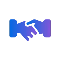 Business deal handshake blue purple illustration, symbolizing partnership and agreement in a corporate setting.
