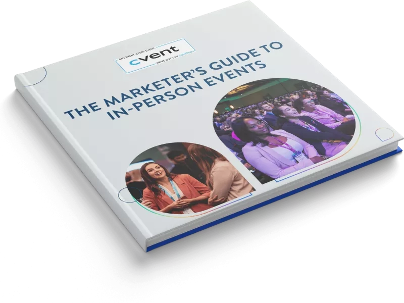 The marketer's guide to in-person events is on a black background.
