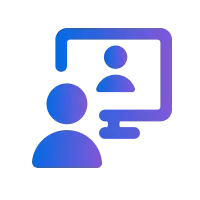 A meeting team monitor with a purple and blue icon on a black background.