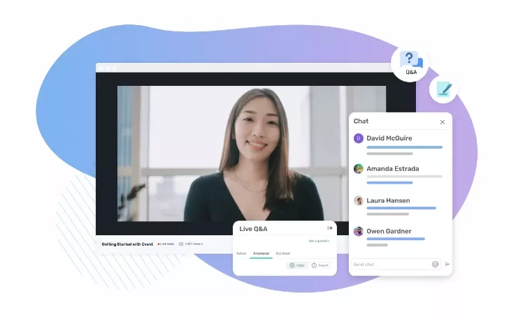 A woman is speaking to the audience during the webinar with a question and answer section.