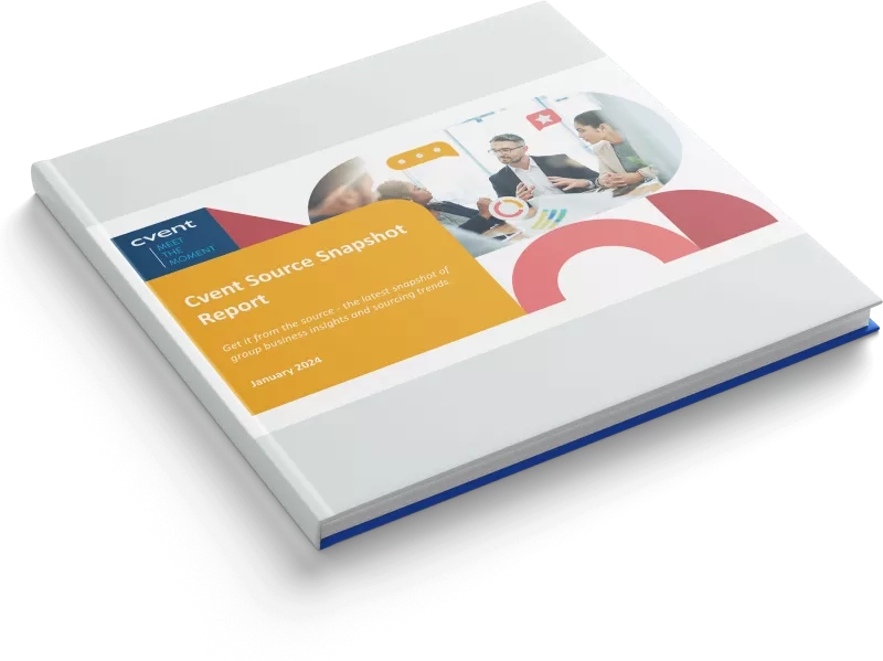 Cvent source snapshot report for January 2024 on a black background with text and images.