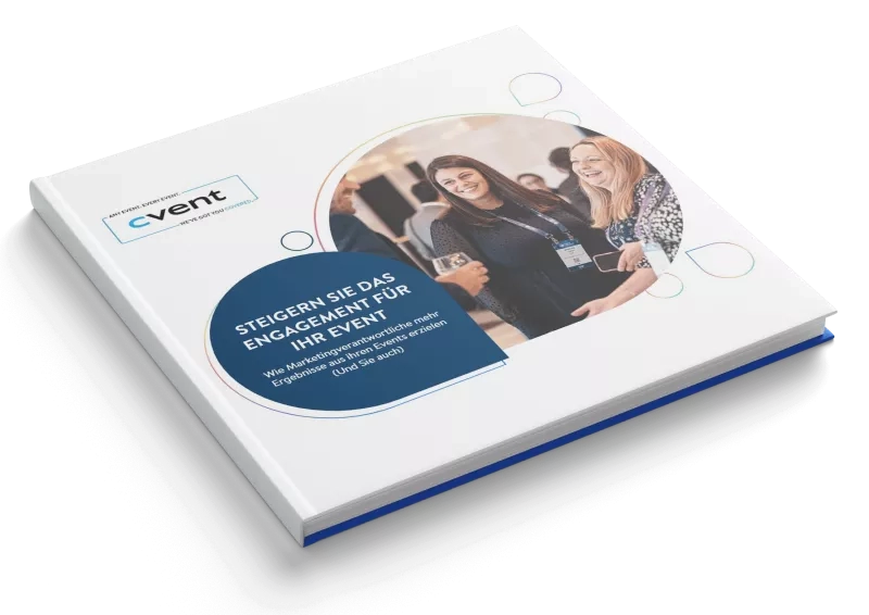 A book with the title "Steigern Sie das Engagement für Ihr Event" with two women smiling on the cover.
