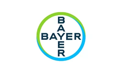 Bayer's logo, which is in a circle with a cross in the middle, is on a white background.