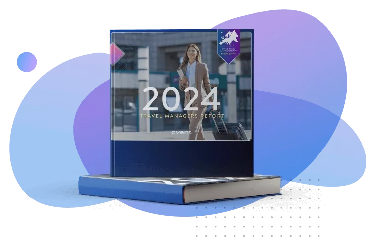 A 3D rendering of the 2024 Travel Managers Report is placed on top of a book.