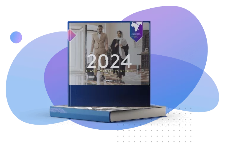 2024 Travel Managers Report with two people standing in the doorway of a hotel.