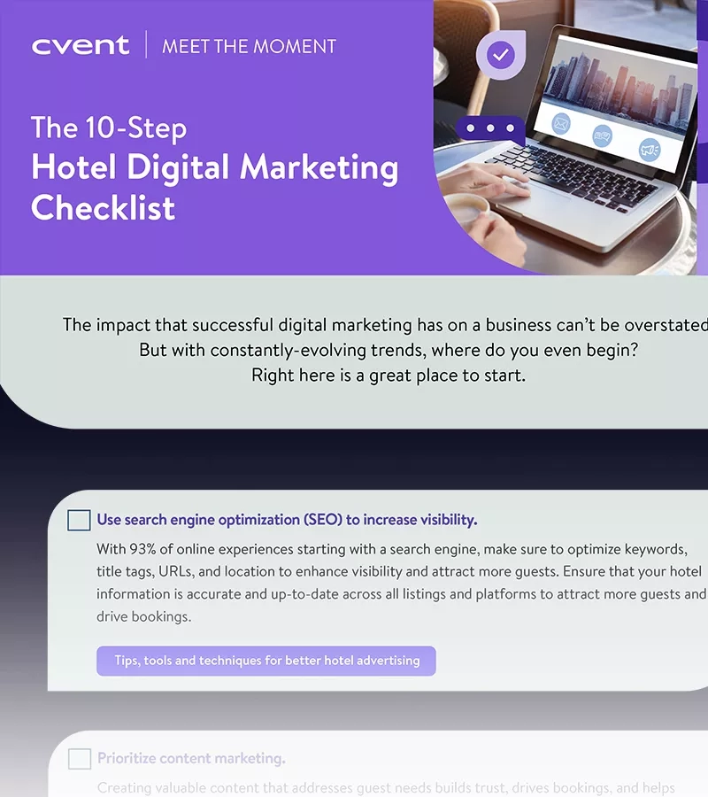 Infographic image showing the 10-step hotel digital marketing checklist.
