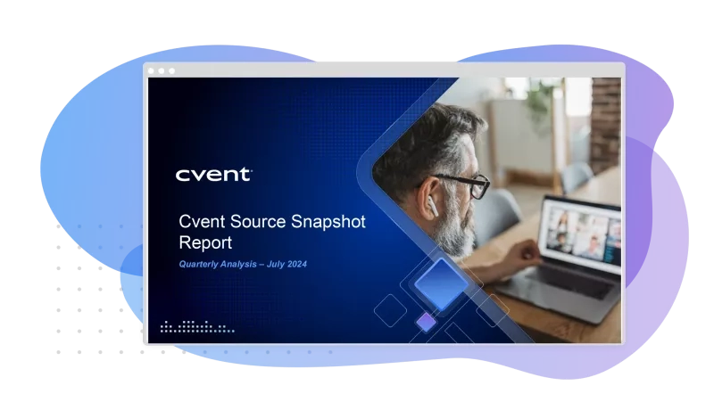 Cvent Source Snapshot Report, Quarterly Analysis, July 2024, displayed on a computer screen.