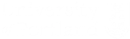 University of Portland logo featuring a cross and a shield on a black background.