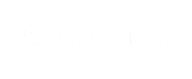 TD SYNNEX logo on a black background with a white border and a wave design in the middle.