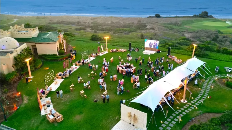 Aerial view of an event at Cvent Esplanade, showcasing architecture, landscaping, and ambiance.