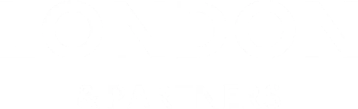 London and Partners logo in white on a black background