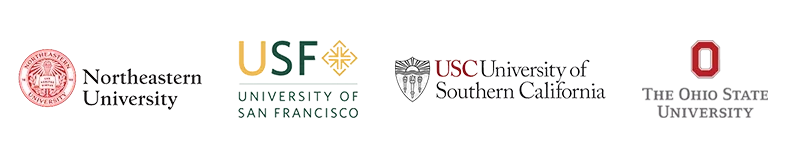 Logos for Northeastern University, University of San Francisco, University of Southern California, and The Ohio State University.