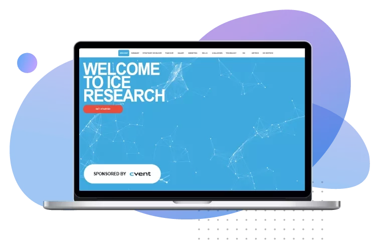 Laptop with Ice Research website on screen. Sponsored by Cvent.