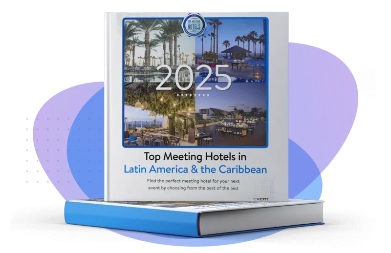 Cover of "Top Meeting Hotels in Latin America & the Caribbean 2025," featuring images of scenic hotel venues.