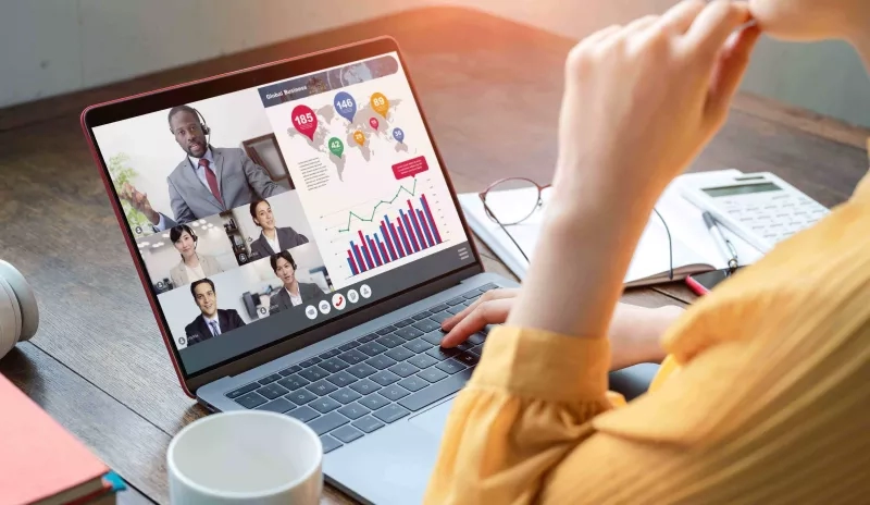 Webinar with data images on the screen