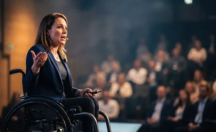 Accessibility-themed header image with abstract interface elements and icons.