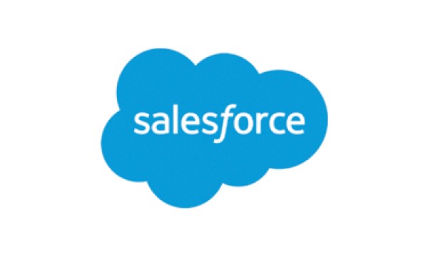 A Salesforce logo in blue with the word Salesforce in white text in the middle.