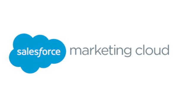 Salesforce marketing cloud logo with a cloud symbol and the text in the center of the image.