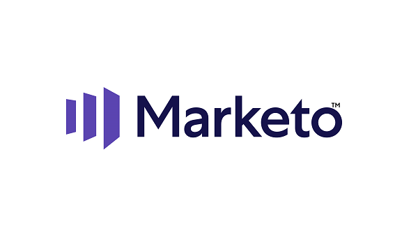 Marketo logo with three purple lines on the left and the word "Marketo" in blue on the right.