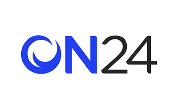 ON24 logo with blue and black letters on a white background.