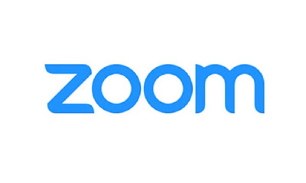 The Zoom logo, which is blue and white, is shown on a white background in a blue font.