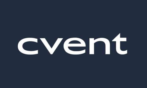 Cvent logo on a blue background, with a modern, clean design, and a focus on the brand's name.