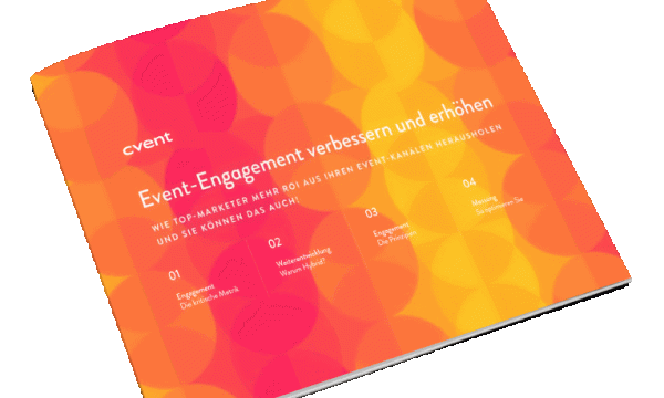 A book cover of event engagement with a black background and orange, yellow, and pink circles.