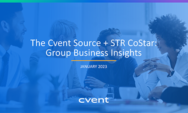 Three business people sit at a table with the words "The Event Source + STR CoStar: Group Business Insights".