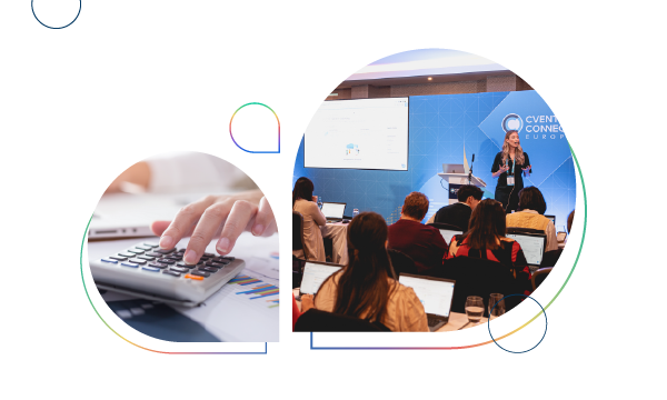 A person is doing the calculation of ROI, and another person is giving a presentation.