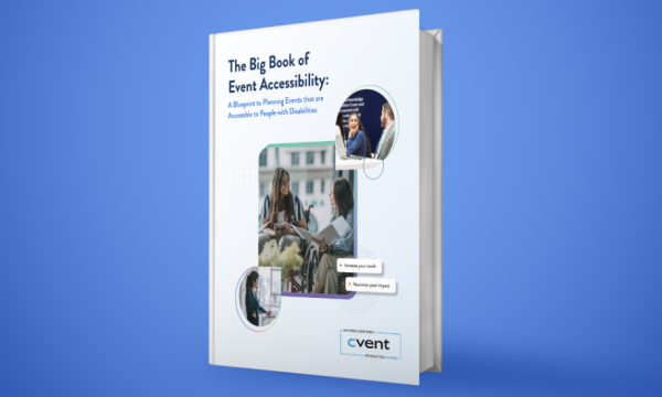 The Big Book of Event Accessibility cover with a blue background and three pictures of people.