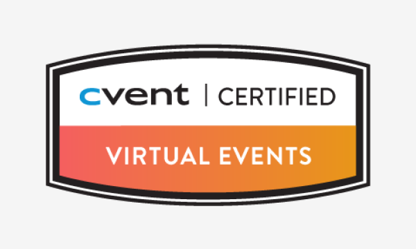 Cvent Certified Virtual Events logo with blue, orange, and black colors.