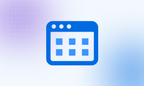 Blue square with four inner squares and three dots on top, displayed on a blue and white background.