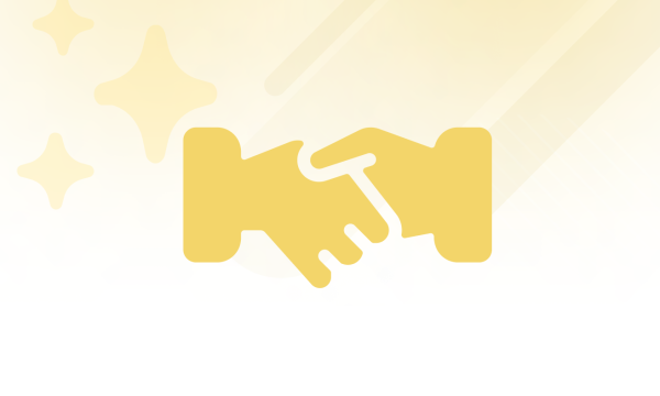 Hands shaking on yellow artistic background