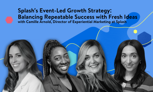 Four smiling women in front of a blue background with the text splash's event led growth strategy.