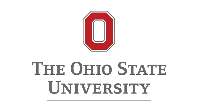 The Ohio State University logo with red and white colors on a white background.