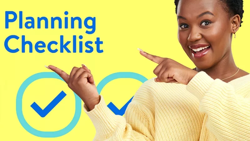 A person points toward a "Planning Checklist" text