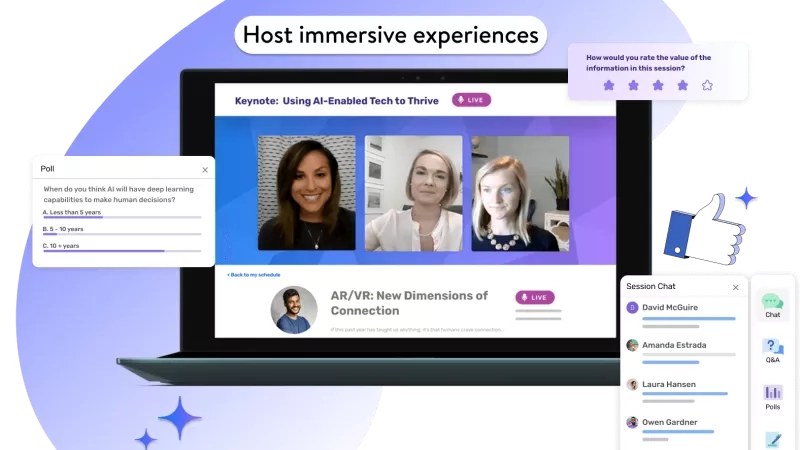A laptop with a video call on its screen next to a phone also displaying a video call, illustrating digital connectivity.