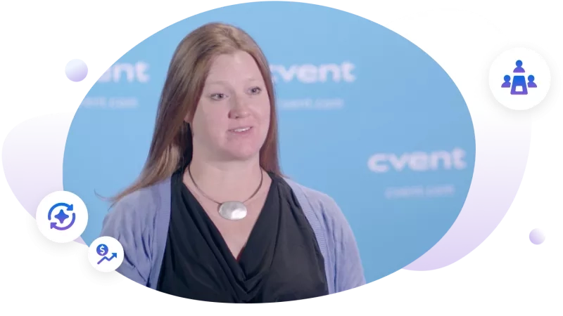 Smiling women with meetings, cost and automation icons above a white gradient background.