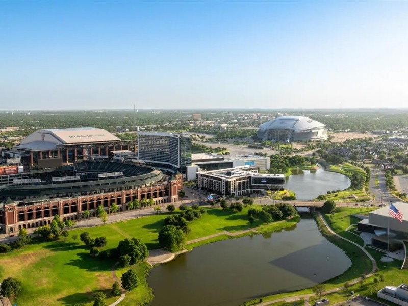 landscape image that include stadium and lake