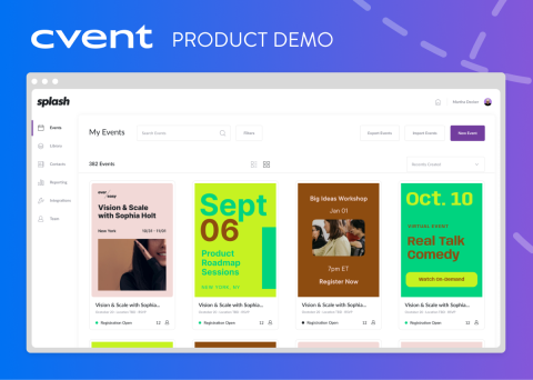 Navattic Demo Library – Cvent Splash with text, architecture, landscaping, and ambiance.