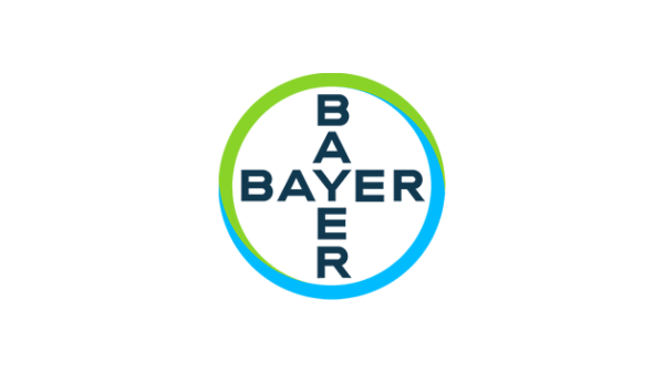 Bayer logo with white background, green and blue circle with black text Bayer in the middle.