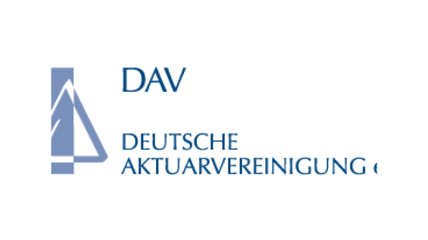 DAV Deutsche Aktuarvereinigung logo with a blue mountain design and bold blue text on a white background.